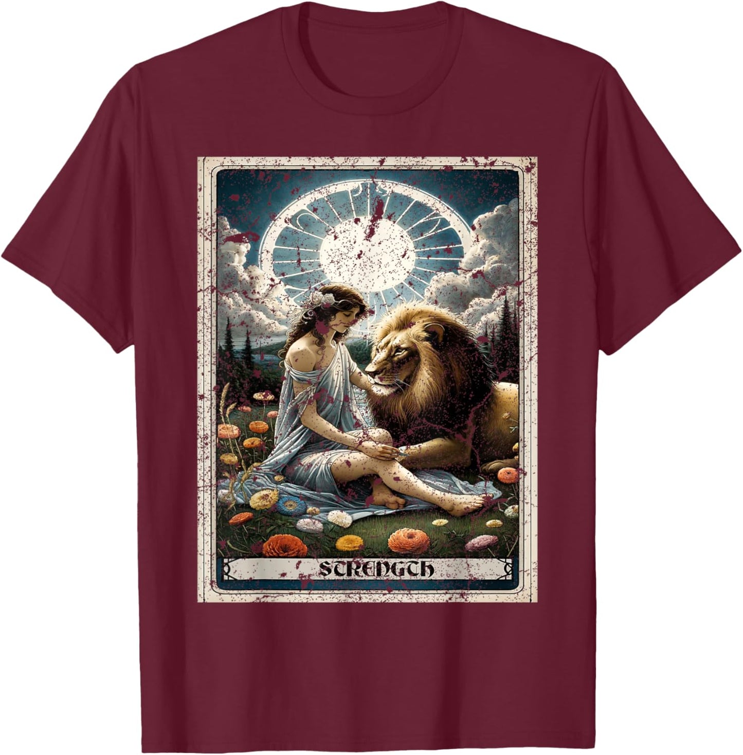 Strength Tarot Card T-Shirt - T-Shirt | Maroon