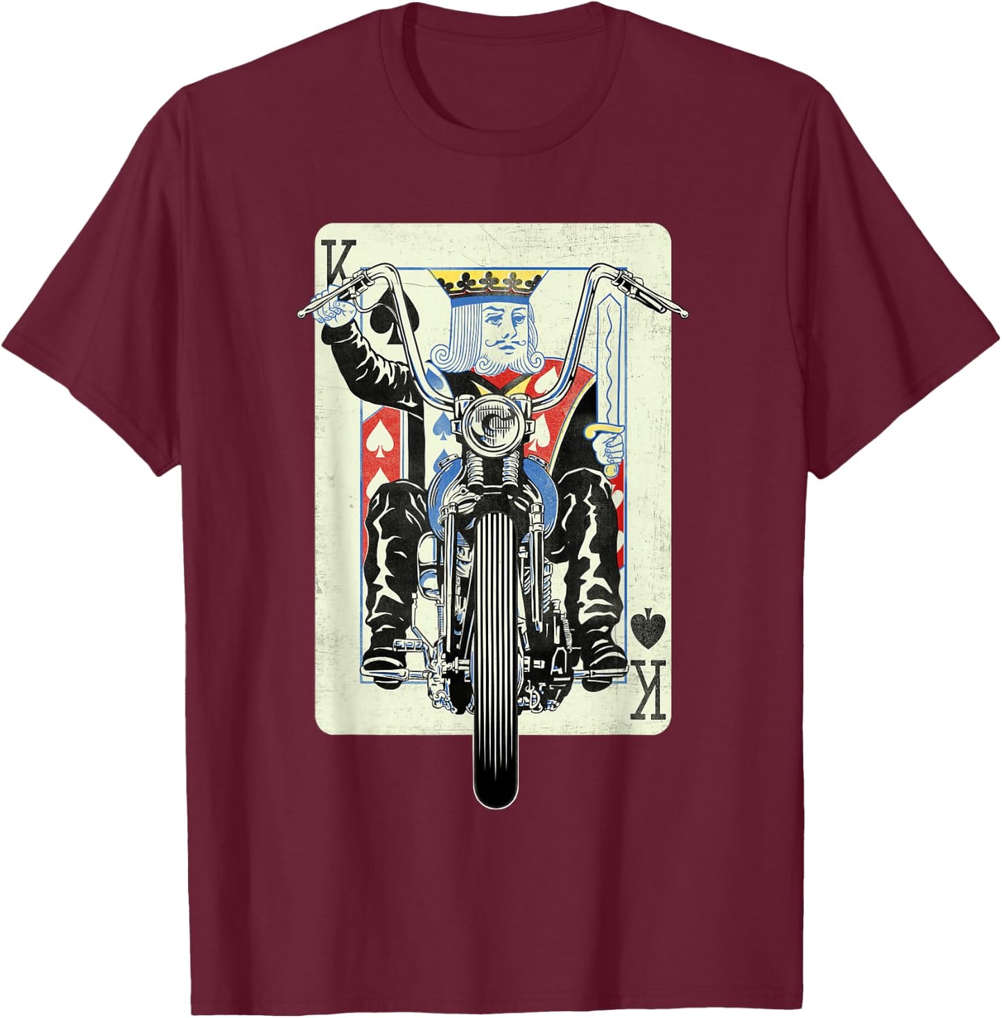 Vintage King Card Motorcycle Poker Black Jack Gambling Biker T-Shirt - T-Shirt | Maroon