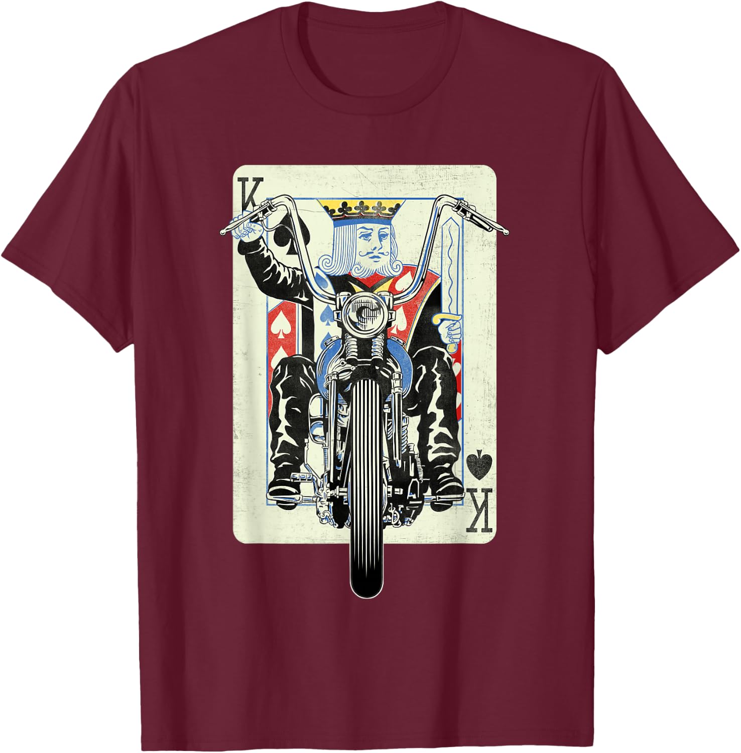 Vintage King Card Motorcycle Poker Black Jack Gambling Biker T-Shirt - T-Shirt | Maroon