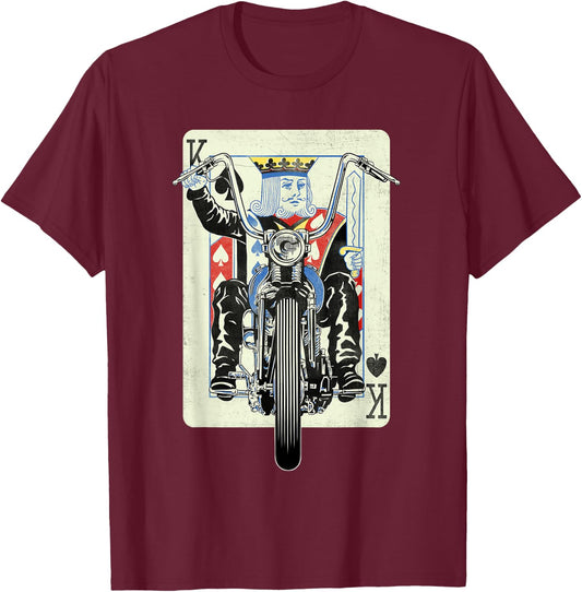 Vintage King Card Motorcycle Poker Black Jack Gambling Biker T-Shirt - T-Shirt | Maroon