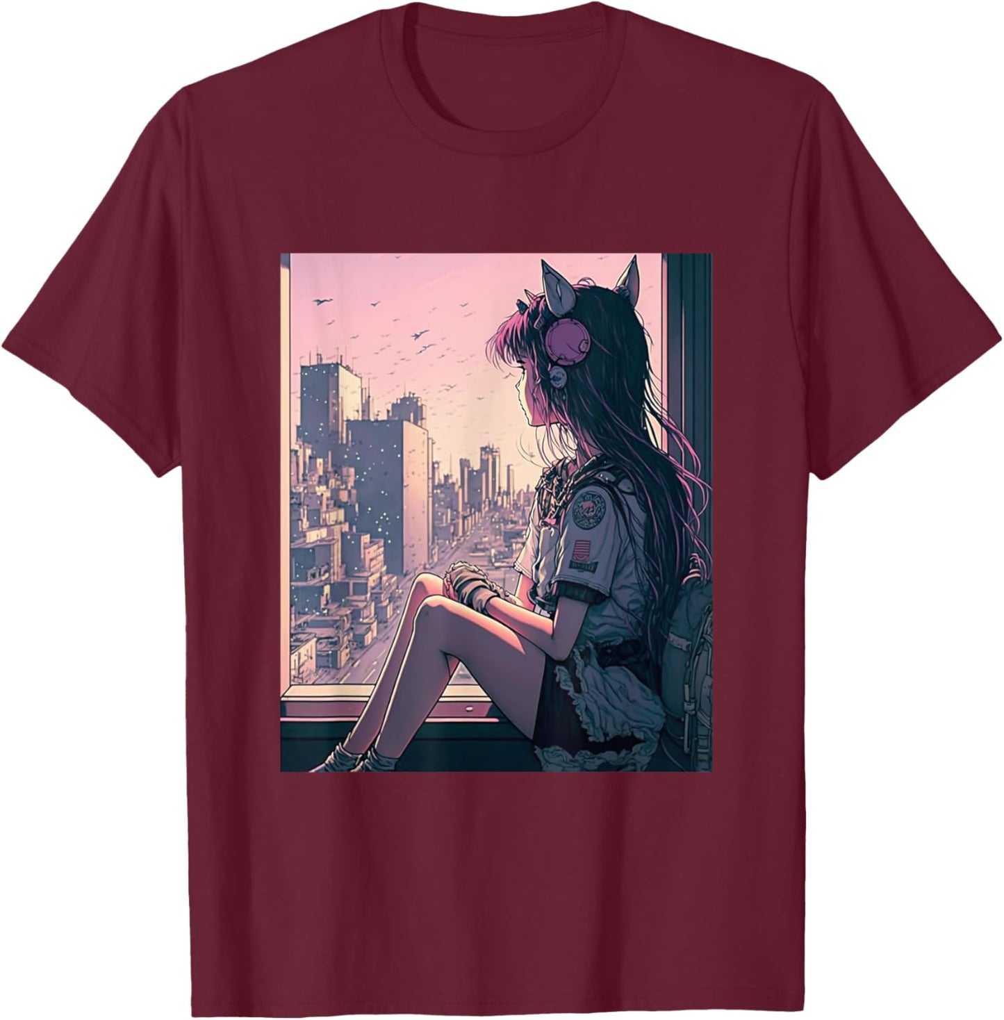 Anime Girl Waifu Tokyo T-Shirt - T-Shirt | Maroon