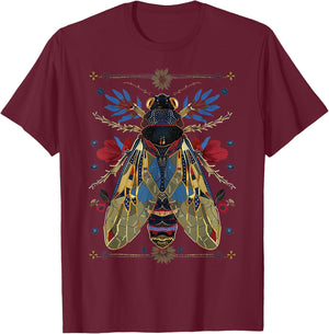 Cicada Flowers Insect Bug Vintage Tattoo Artist Entomology T-Shirt - T-Shirt | Maroon