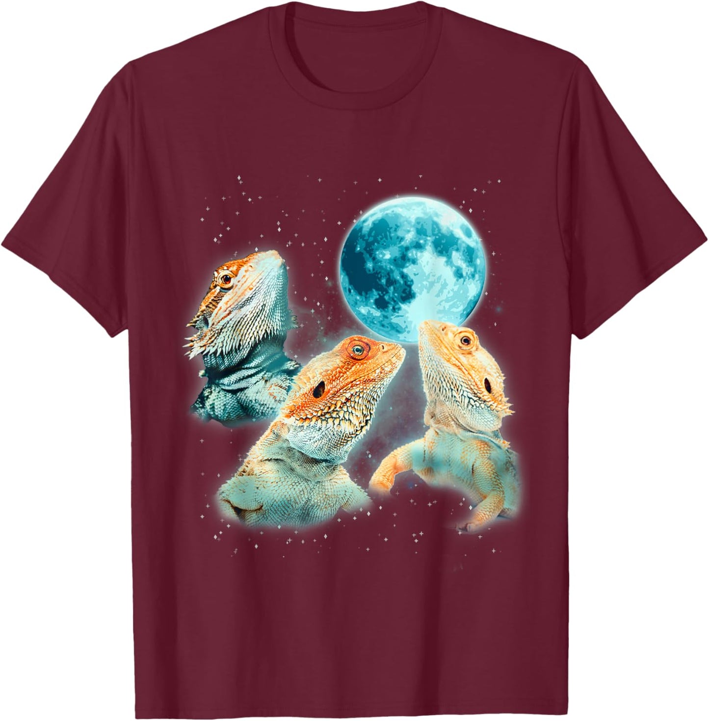 Bearded Dragon Lizards Howling at The Moon Beardies T-Shirt - T-Shirt | Maroon