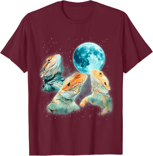 Bearded Dragon Lizards Howling at The Moon Beardies T-Shirt - T-Shirt | Maroon
