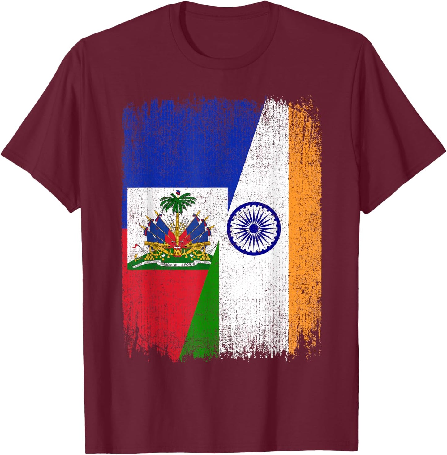 Half Haiti India Flag Haitian Indian Pride Roots T-Shirt - T-Shirt | Maroon