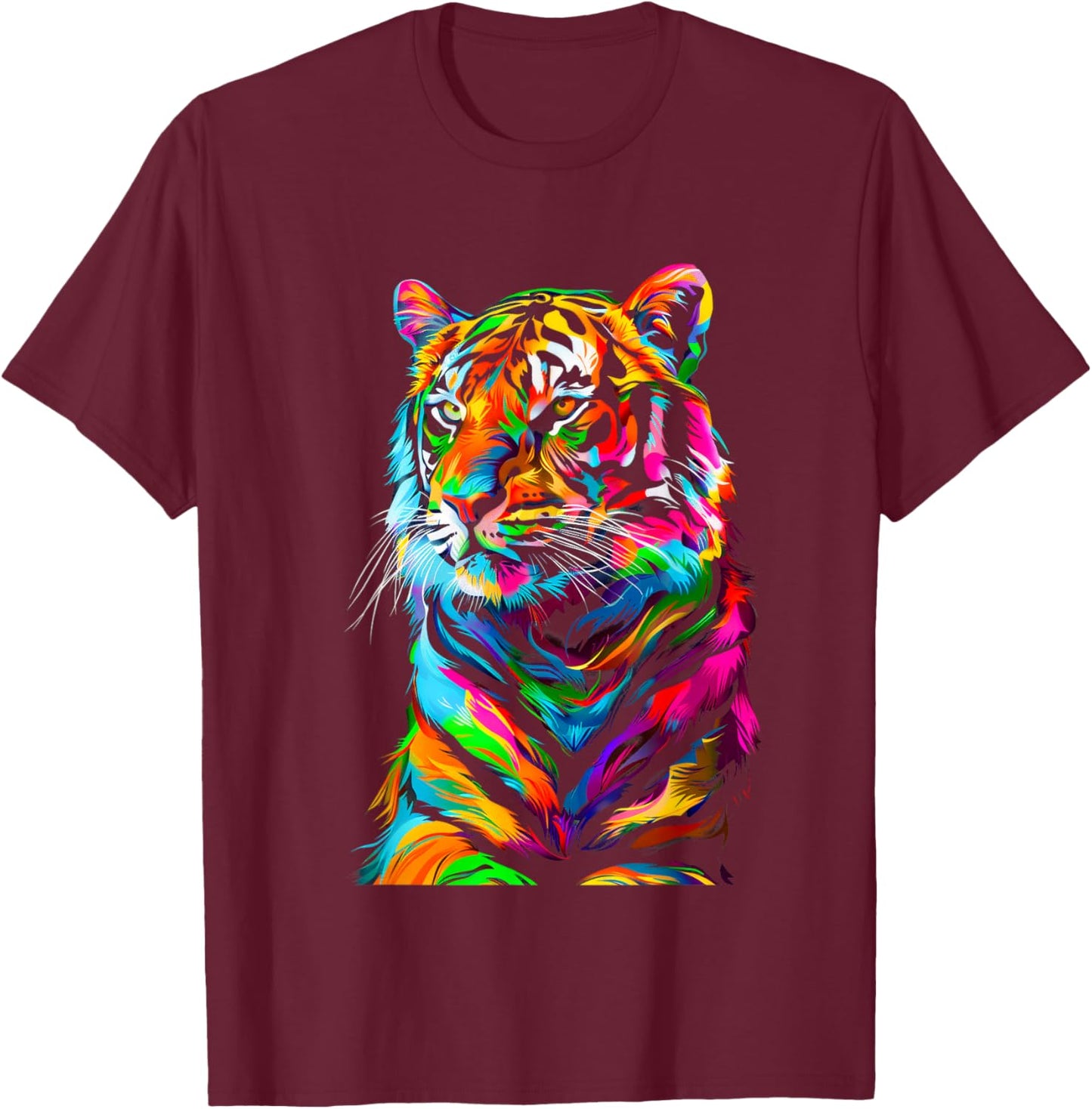 Colorful Tiger, Spirit Animal, Graphic Design, Rainbow Tiger T-Shirt - T-Shirt | Maroon