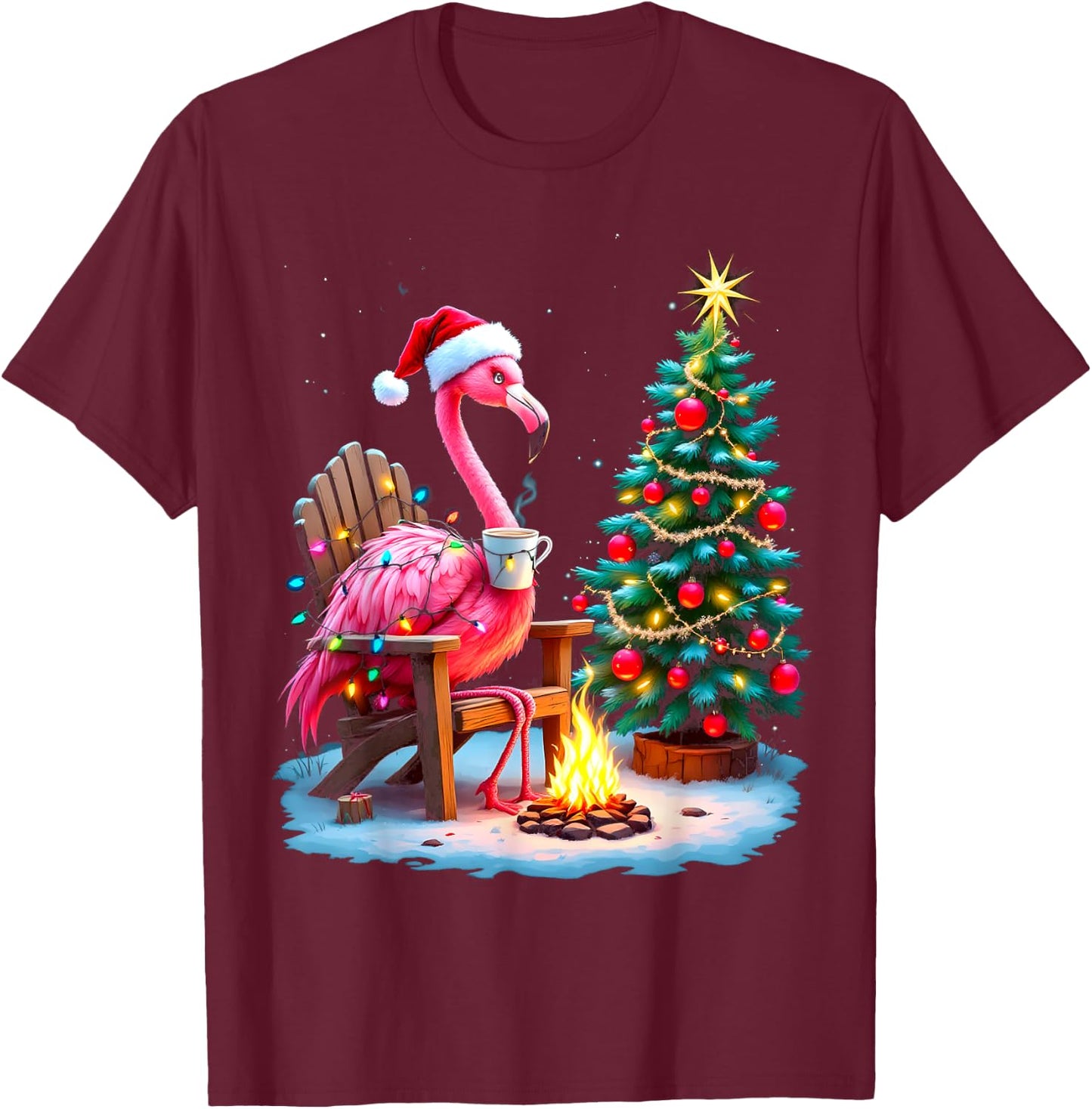 Funny Christmas Flamingo Santa Lights Winter Men Women Kids T-Shirt - T-Shirt | Maroon