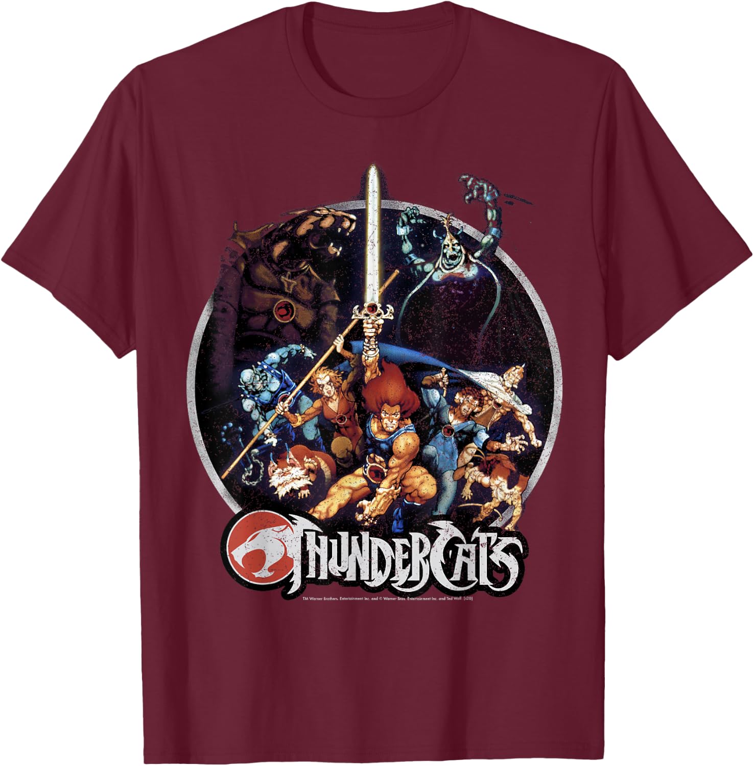 Thundercats Group Shot Vintage Circle Small T-Shirt - T-Shirt | Maroon