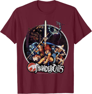 Thundercats Group Shot Vintage Circle Small T-Shirt - T-Shirt | Maroon