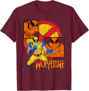 Marvel X-Men Wolverine Collage Panel Logo T-Shirt - T-Shirt | Maroon