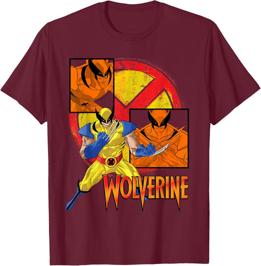 Marvel X-Men Wolverine Collage Panel Logo T-Shirt - T-Shirt | Maroon