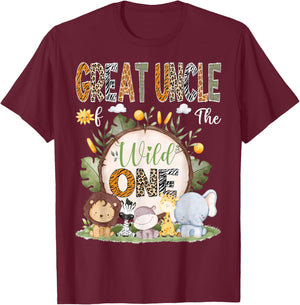 Great Uncle Of The Wild One 1St Birthday Kid Safari Woodland T-Shirt - T-Shirt | Maroon
