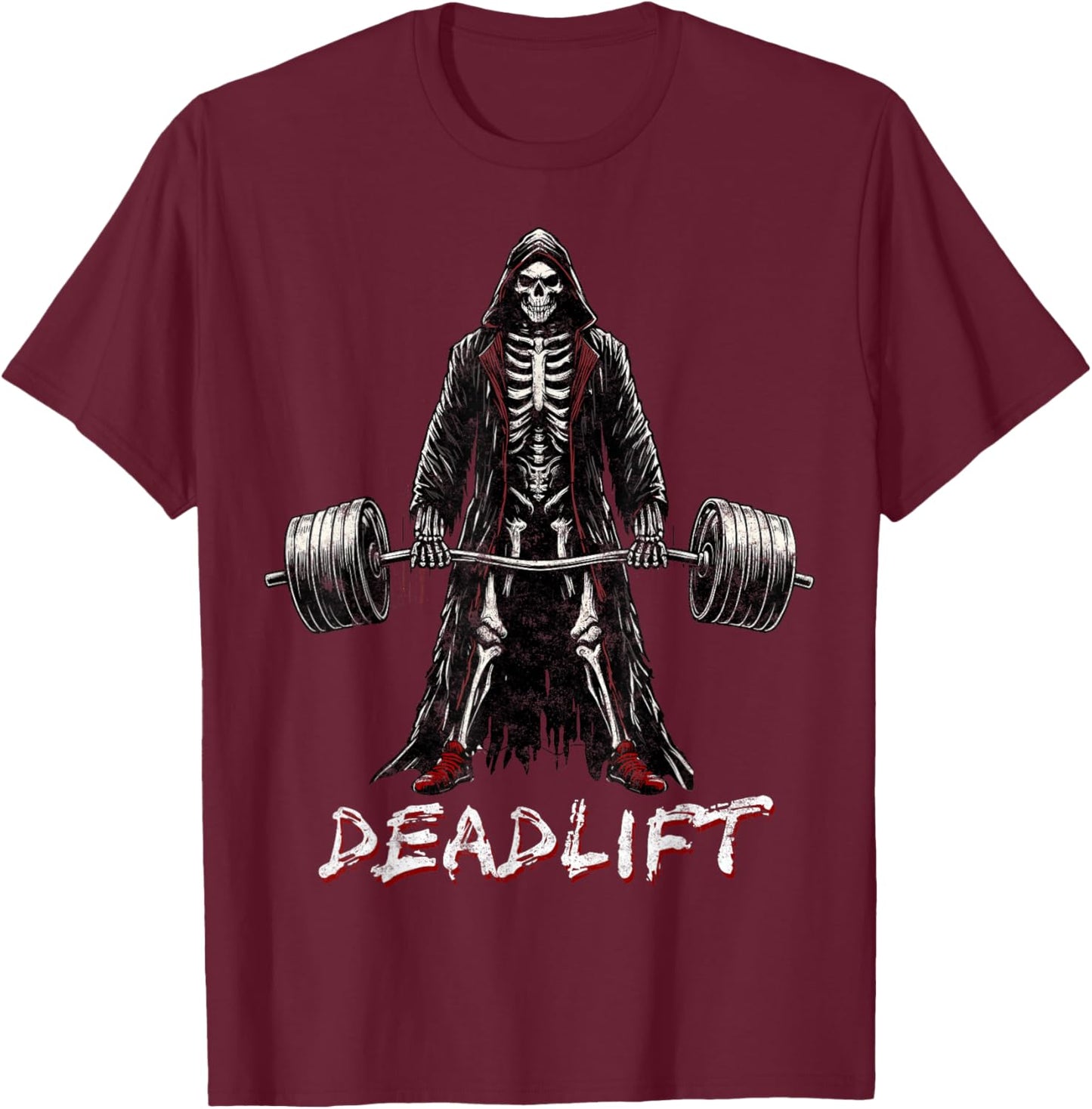Deadlift Skeleton Halloween Gym Jokes Weightlifting Workout , Small, Black T-Shirt - T-Shirt | Maroon