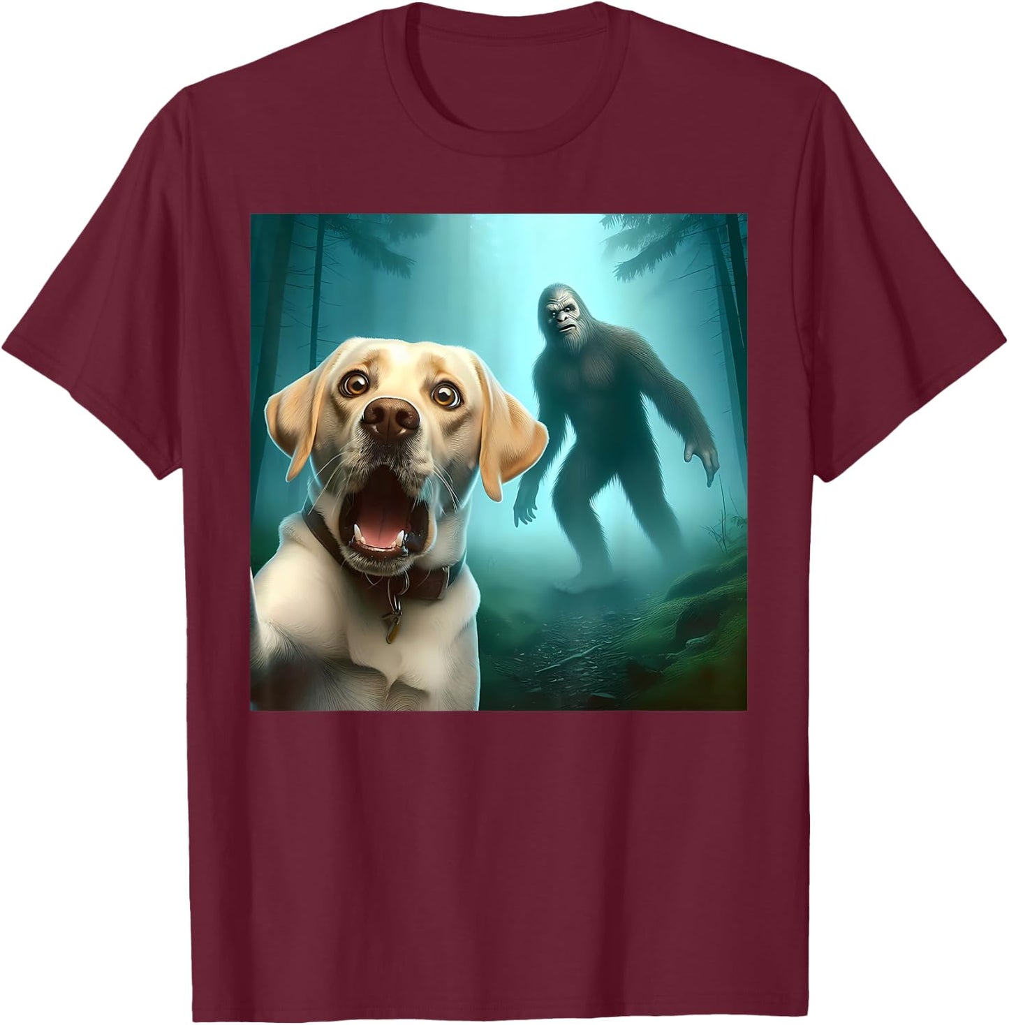 Labrador retriever Selfie with bigfoot sasquatch T-Shirt - T-Shirt | Maroon