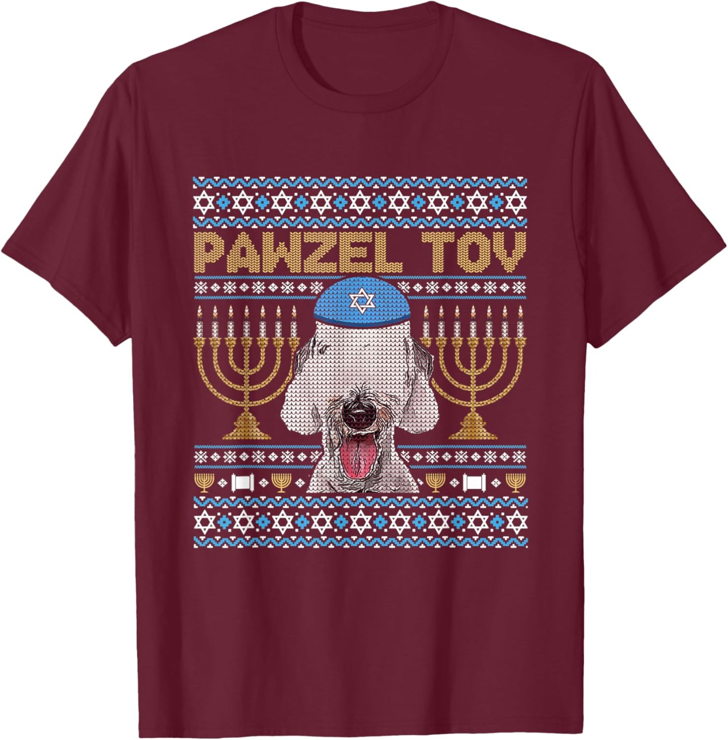 Pawzel Tov Jewish Bedlington Terrier Dog Funny Hanukkah T-Shirt - T-Shirt | Maroon