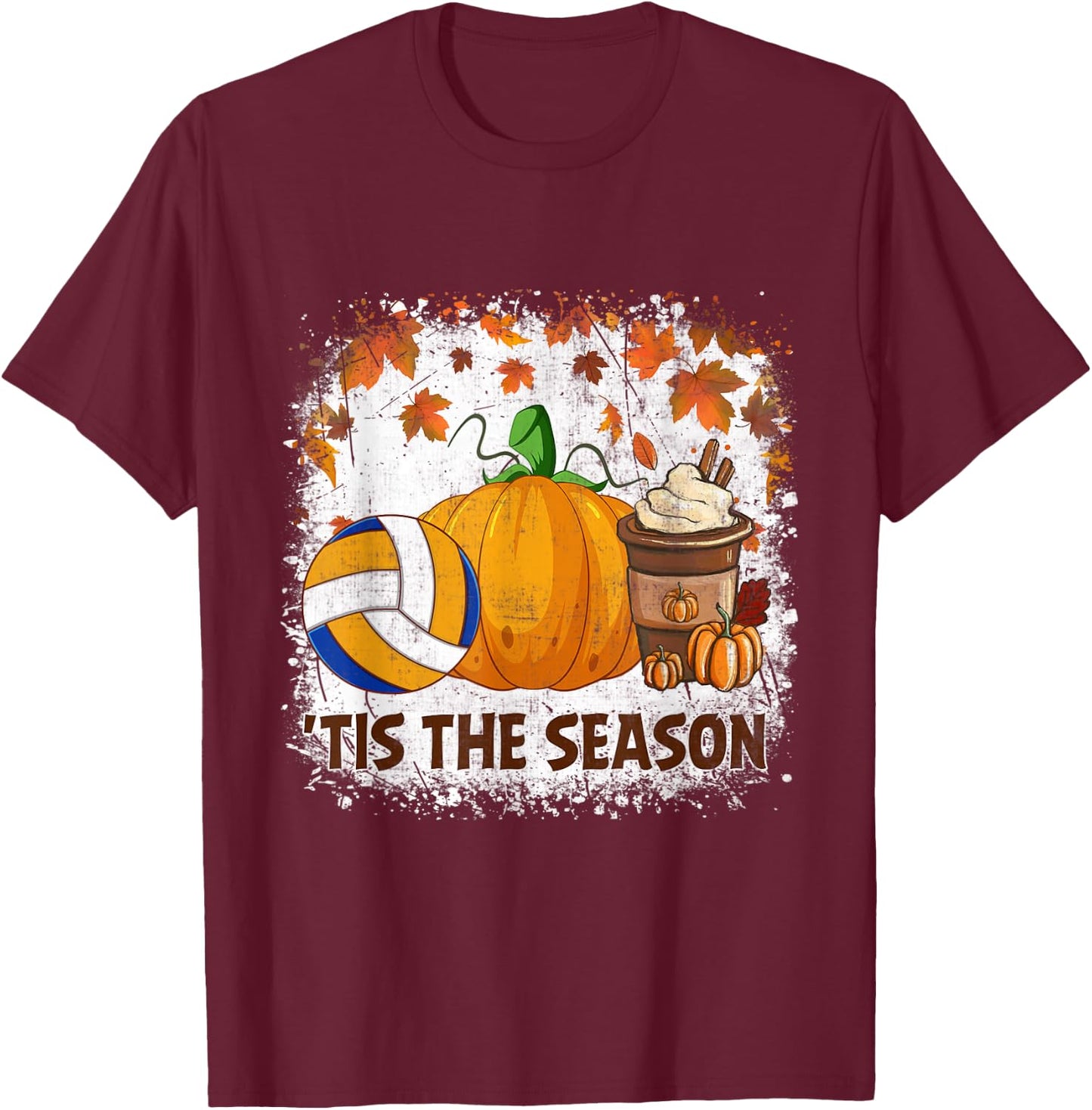 Pumpkin Spice Volleyball Tis The Season Fall Thanksgiving T-Shirt - T-Shirt | Maroon