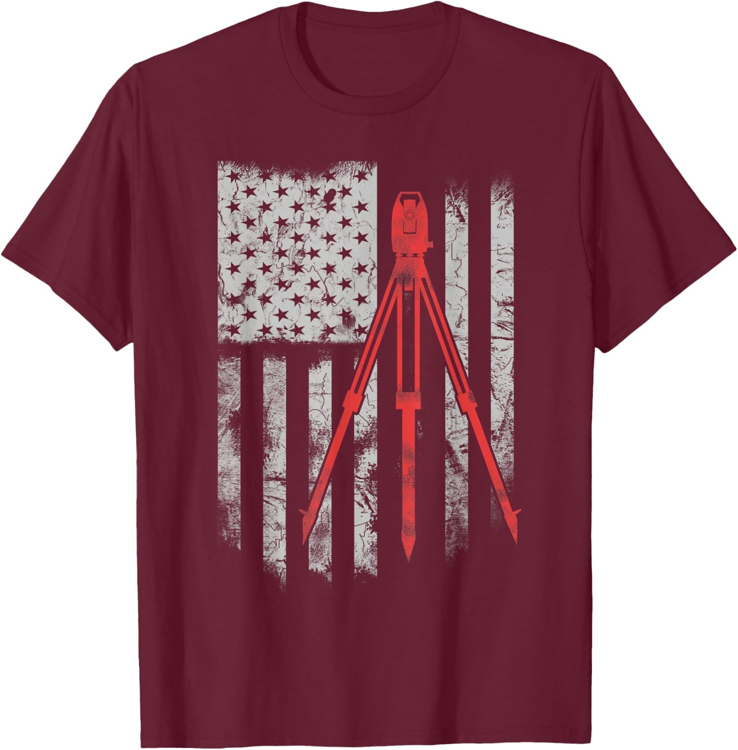 Tripod Survey Flag America 4th July Land Surveyor T-Shirt - T-Shirt | Maroon