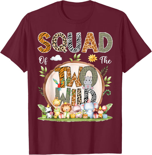 Squad Of The Two Wild Animal Safari 2Nd Birthday Party T-Shirt - T-Shirt | Maroon