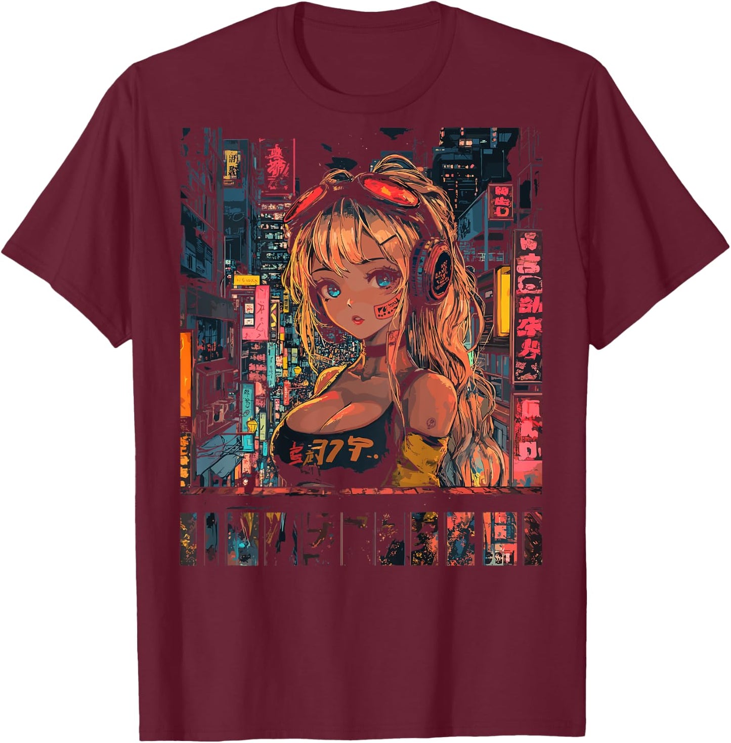 Anime Girl Japan Back Printed Graphic T-Shirt - T-Shirt | Maroon