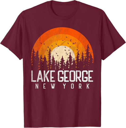 Lake George New York NY Shirt Retro Vintage 70s 80s 90s Gift T-Shirt - T-Shirt | Maroon
