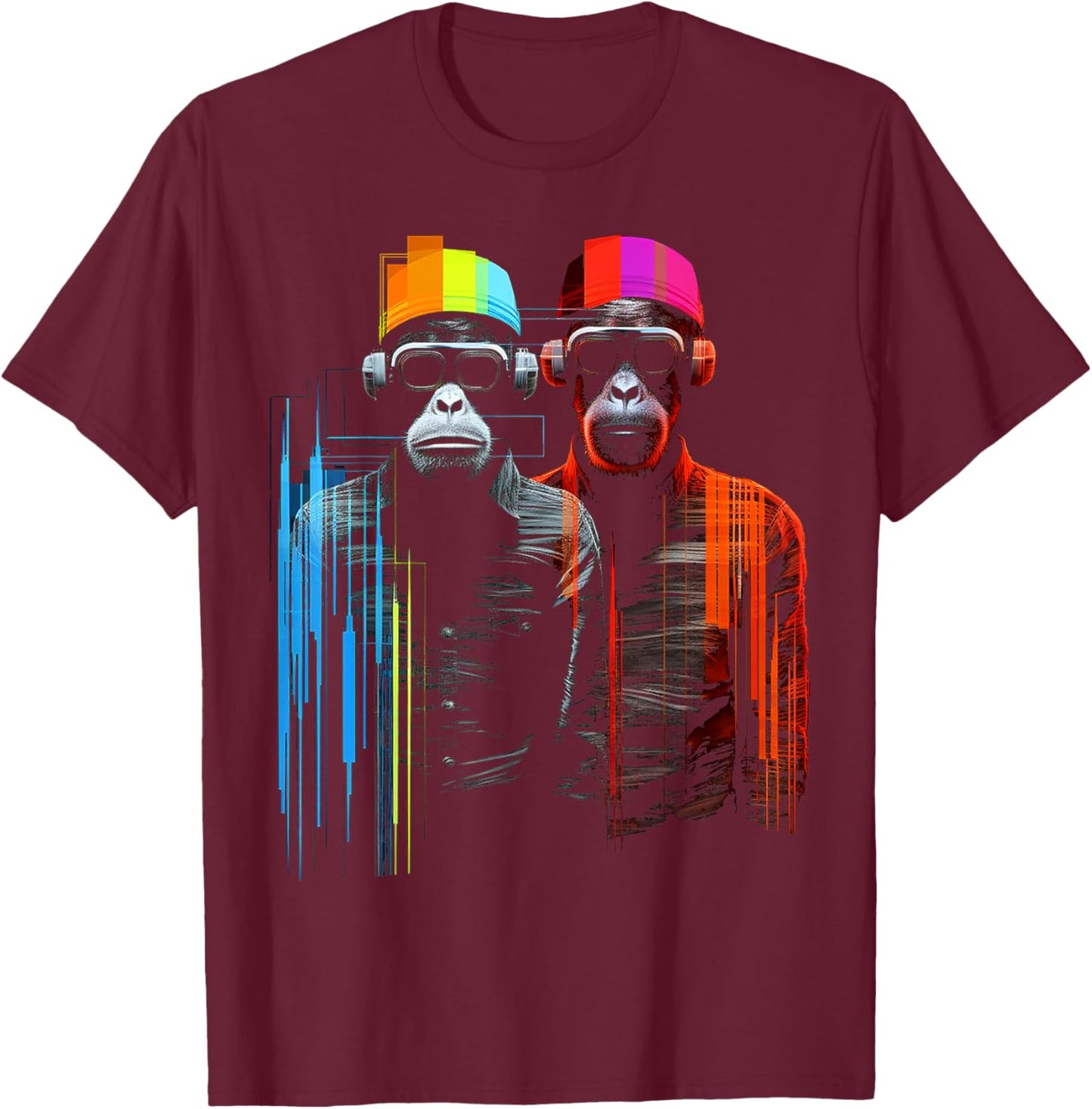 Monkey Colorful Animal Drawingg Abstract Art Monkey T-Shirt - T-Shirt | Maroon