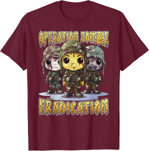 Operation zombie eradication funny Halloween camo soldier T-Shirt - T-Shirt | Maroon