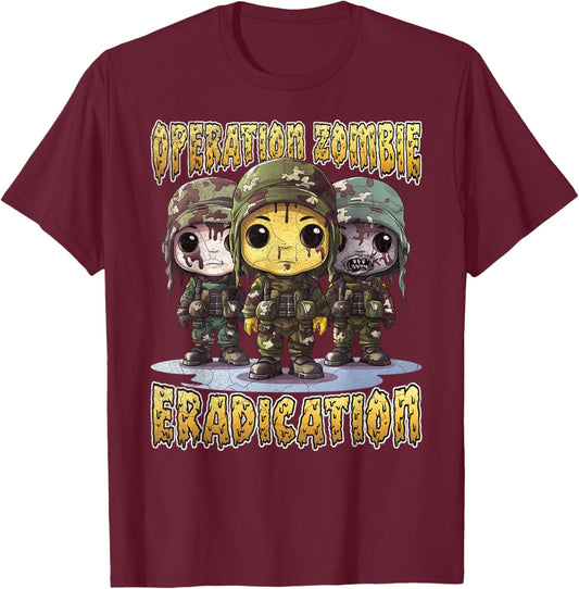 Operation zombie eradication funny Halloween camo soldier T-Shirt - T-Shirt | Maroon
