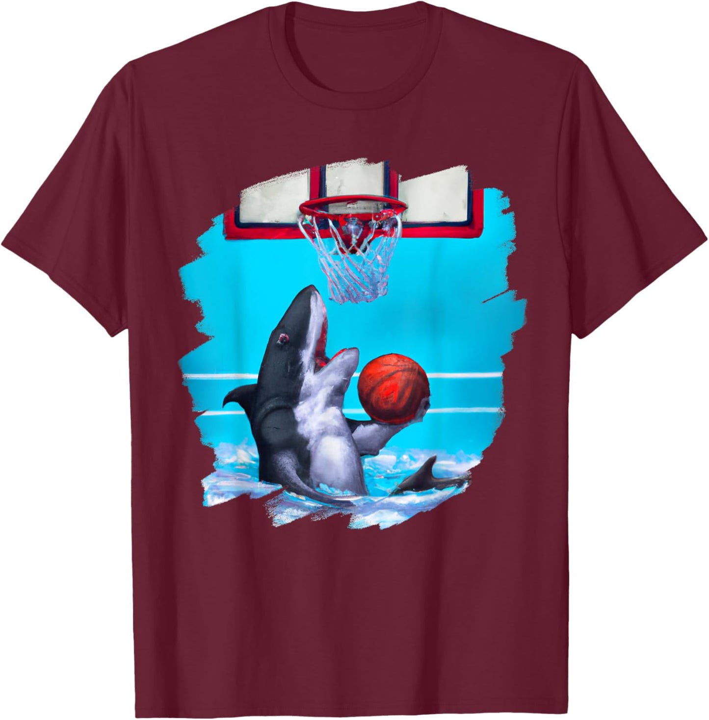 Shark Playing Basketball Funny Sharks Basketball T-Shirt - T-Shirt | Maroon