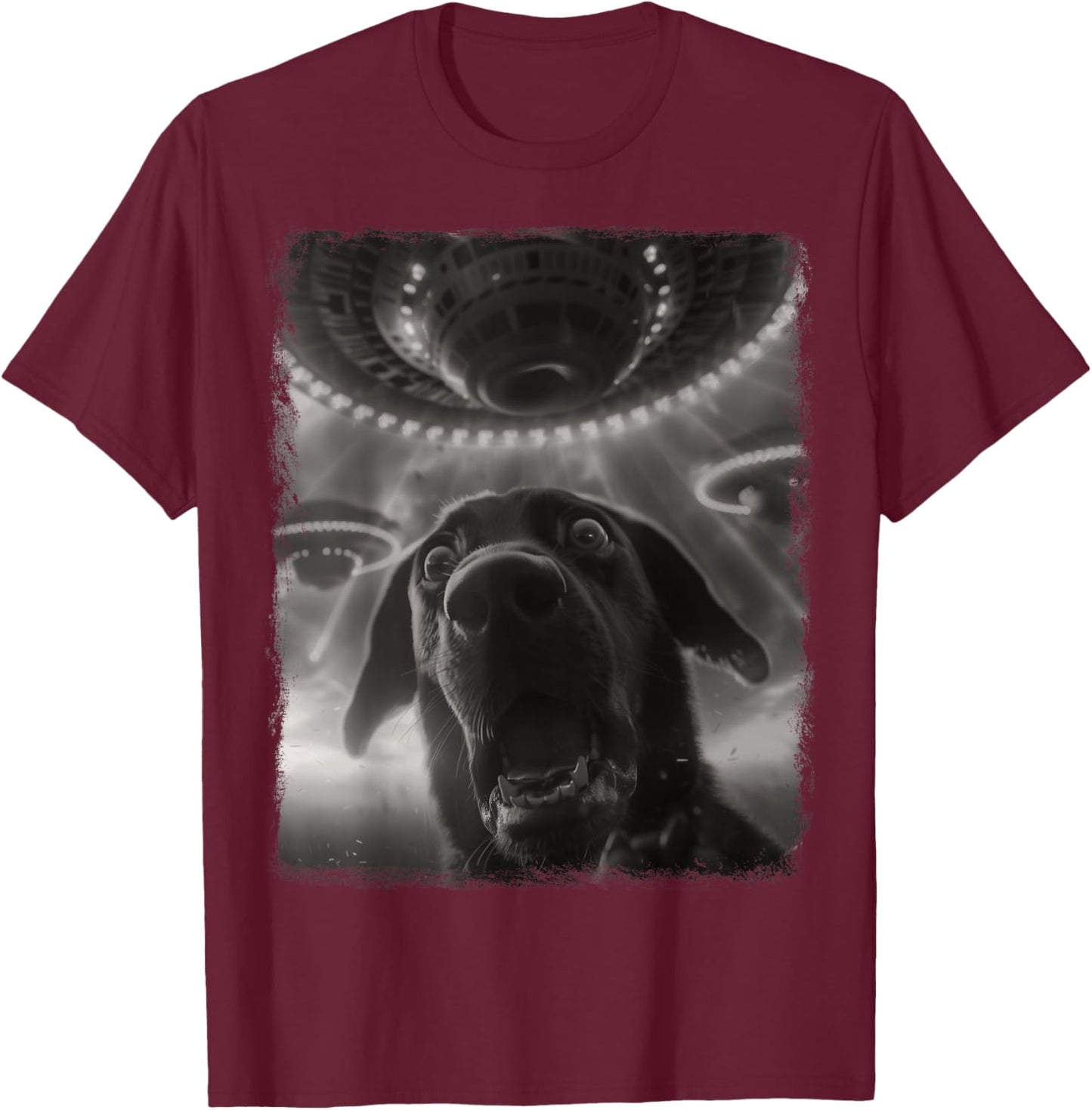 Labrador Dog UFO Alien Extraterrestrial Selfie T-Shirt - T-Shirt | Maroon