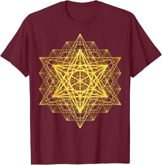 Sacred 64 Tetrahedron Metatron Cube Sacred Geometry Flower T-Shirt - T-Shirt | Maroon