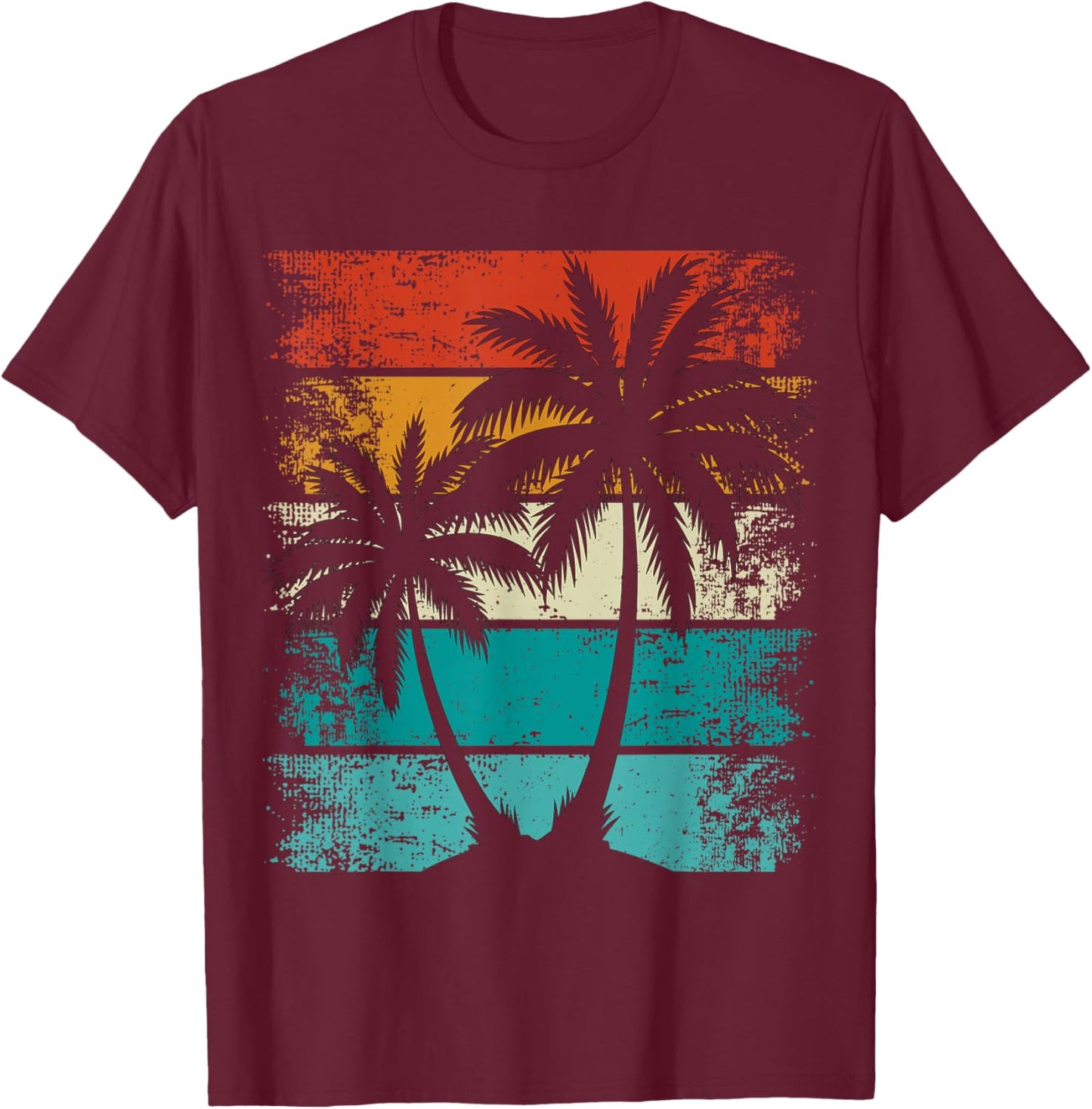 Cooler Sommerurlaub, Retro-Sonnenuntergang Palme T-Shirt - T-Shirt | Maroon
