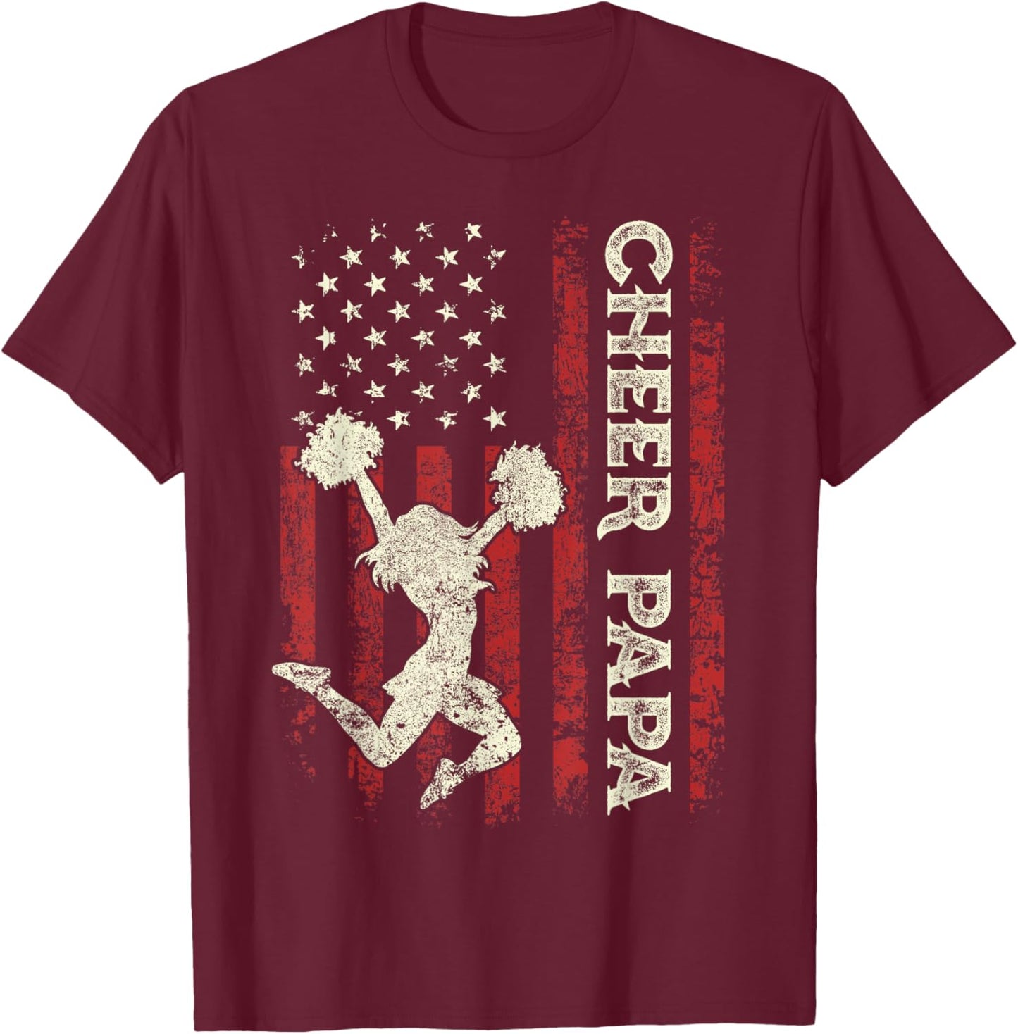 Cheer Papa US Flag Dad Men Patriotic Cheerleader Fathers Day T-Shirt - T-Shirt | Maroon