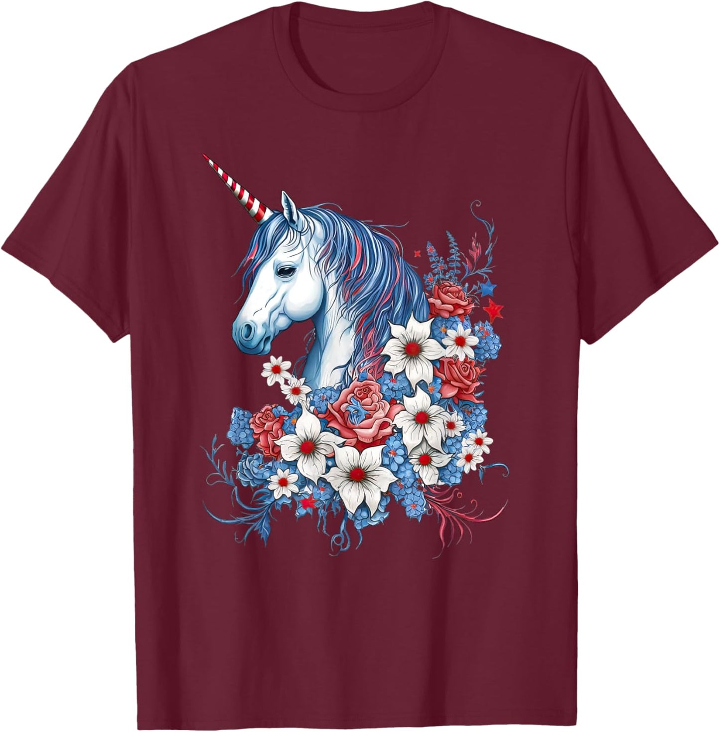 Patriotic Unicorn Red White Blue - Girls 4th of July T-Shirt - T-Shirt | Maroon