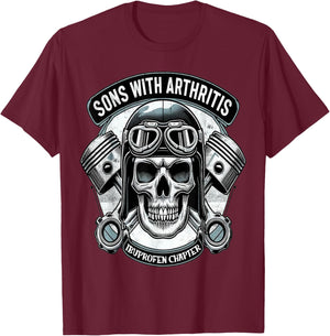 Sons With Arthritis Ibuprofen Chapter Cool Biker Skull T-Shirt - T-Shirt | Maroon