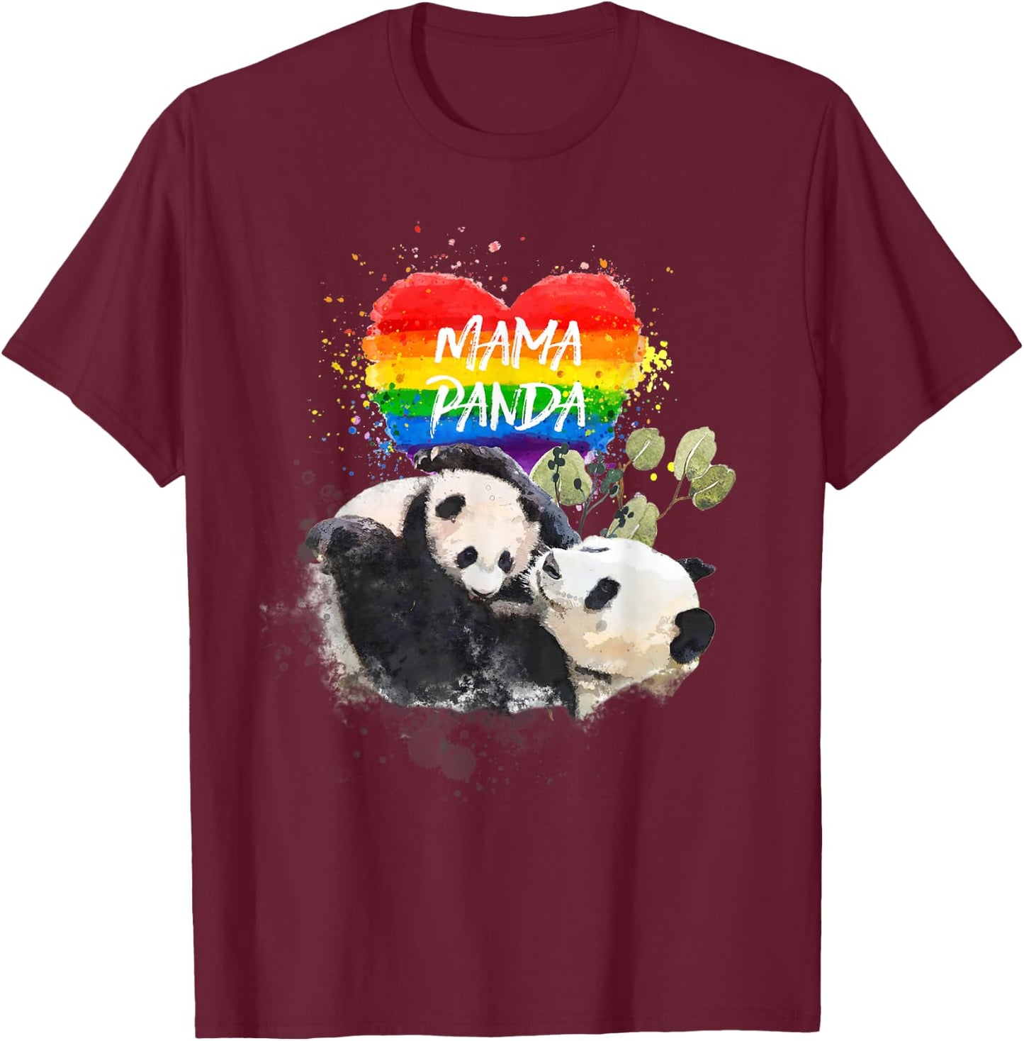 LGBT Pride Mama Panda Bear Rainbow Love Mother's Day Gift T-Shirt - T-Shirt | Maroon
