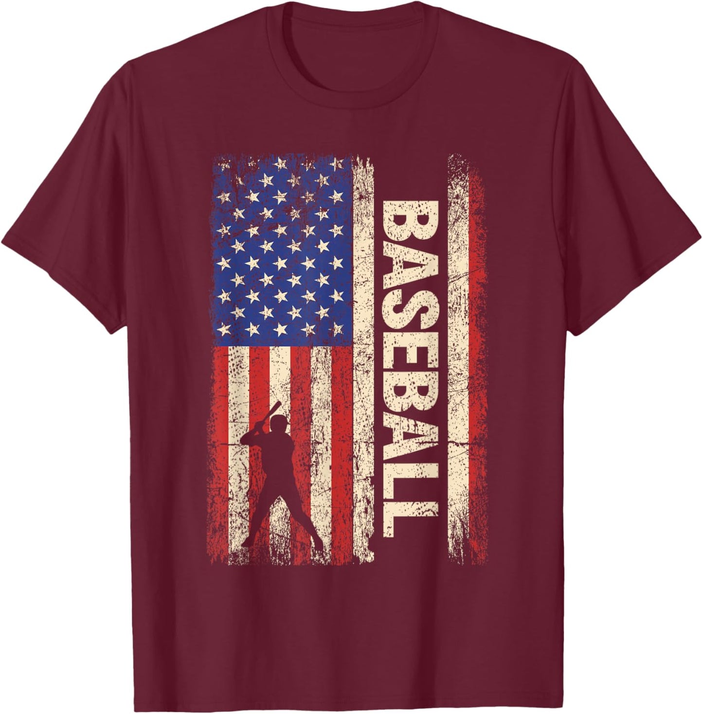 Baseball American US Flag Shirt Vintage 4th of July Men Kids T-Shirt - T-Shirt | Maroon