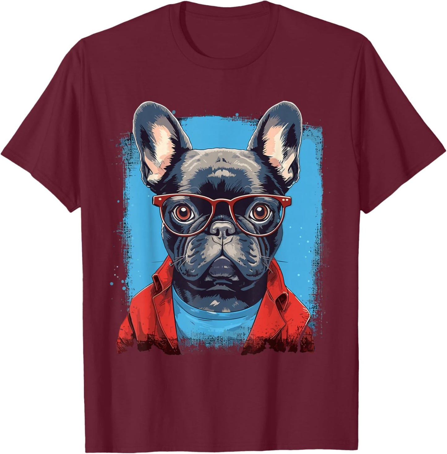 French Bulldog With Sunglasses T-Shirt - T-Shirt | Maroon
