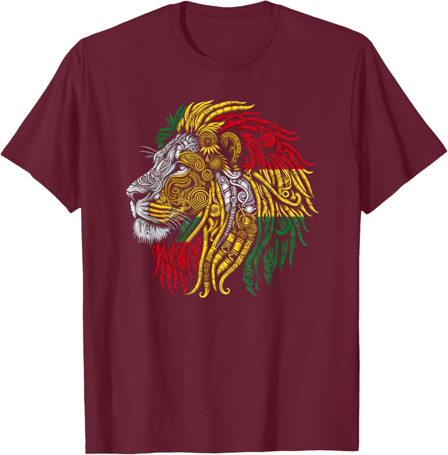 Heritage Rasta Lion T-Shirt - T-Shirt | Maroon