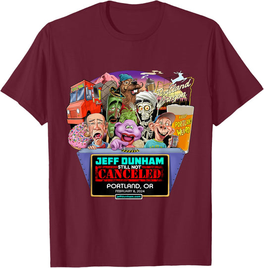 Jeff Dunham Portland, OR (2024) T-Shirt - T-Shirt | Maroon