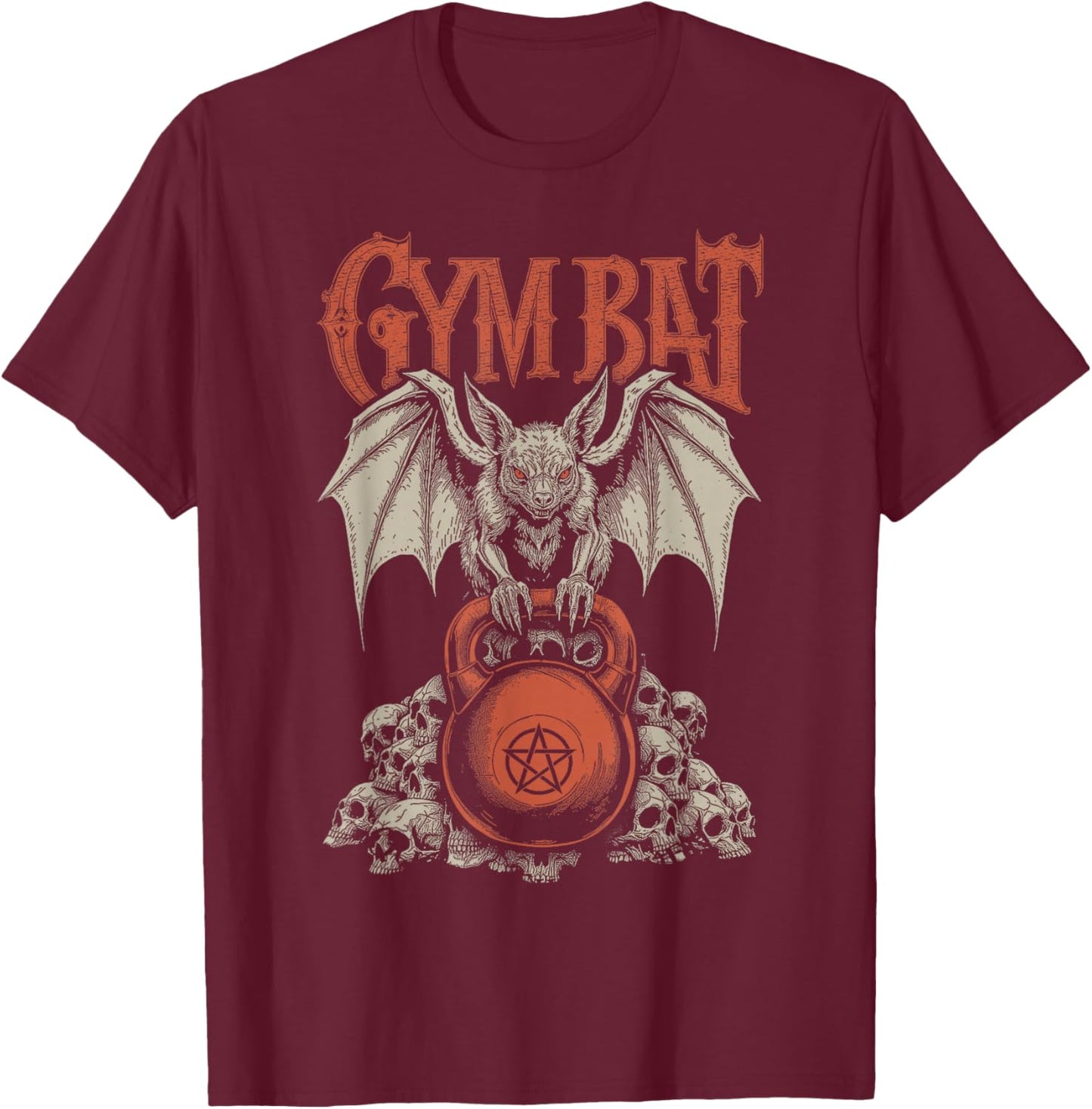 Goth Gym Bat Gothlete Funny Gothic Fitness Occult Kettlebell T-Shirt - T-Shirt | Maroon