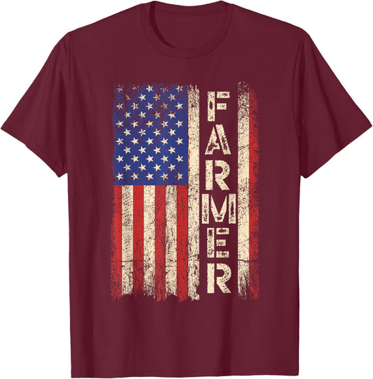 Farmer Tractors USA American Flag Patriotic Farming Men T-Shirt - T-Shirt | Maroon