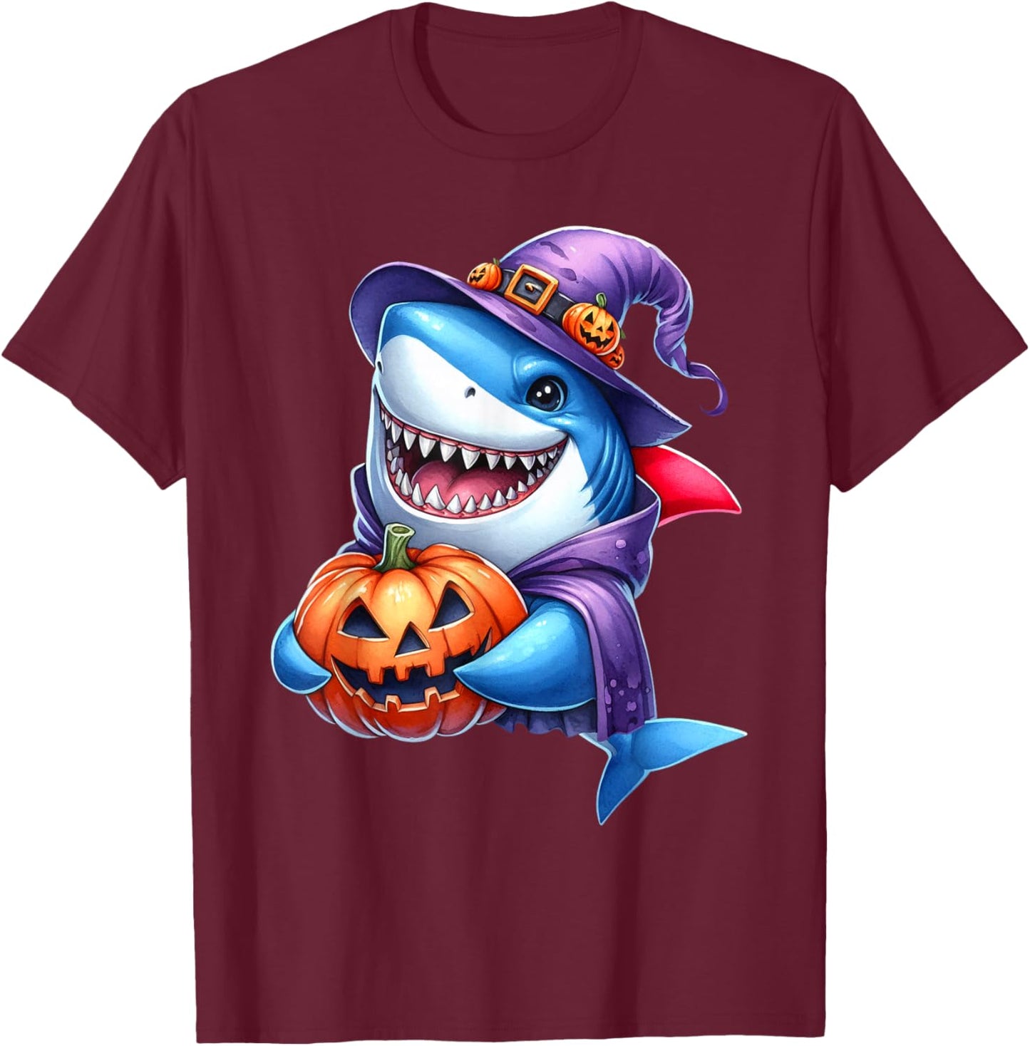 Shark Halloween Shark Lover Pumpkin Shark Halloween Boy Kids T-Shirt - T-Shirt | Maroon