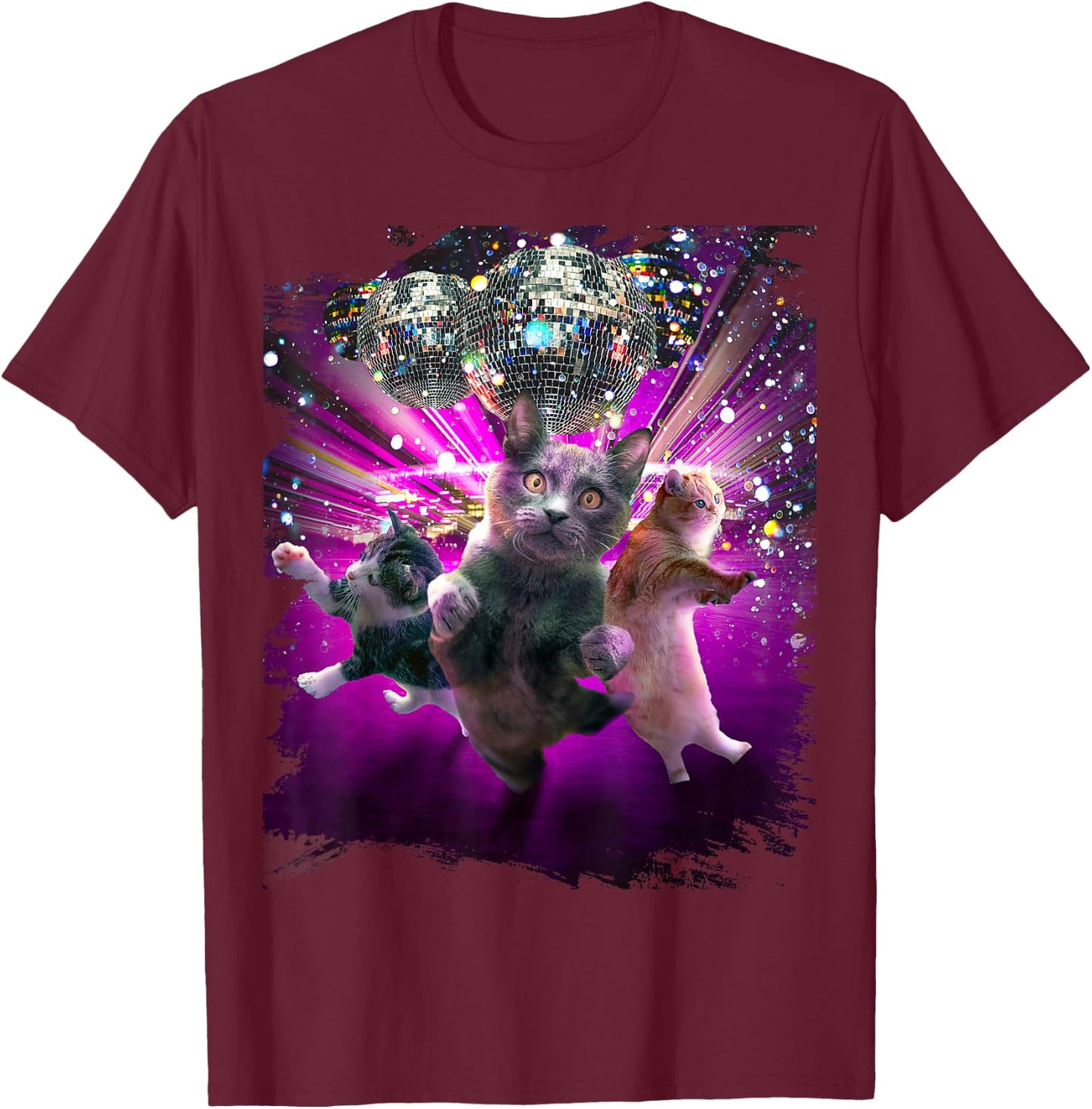 Disco Cats - 70s Disco Kitty Cat Rave T-Shirt - T-Shirt | Maroon