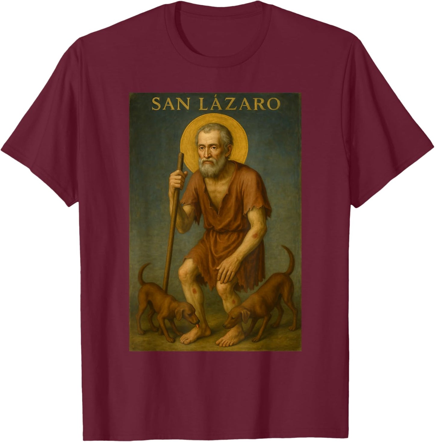 San Lazaro Santeria babalu Aye with dogs T-Shirt - T-Shirt | Maroon