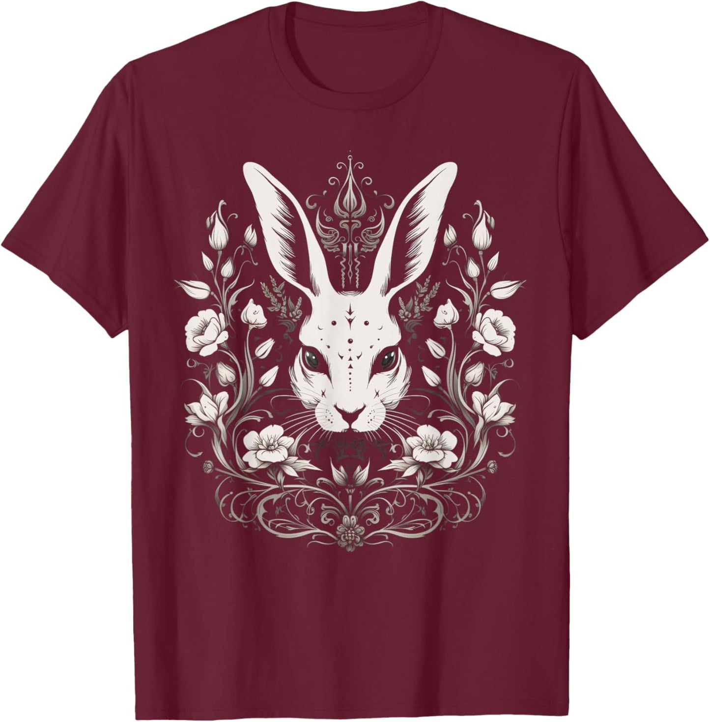 Hase Häschen Blumen Hexe Okkulte Gothic Vintage Ostern T-Shirt - T-Shirt | Maroon