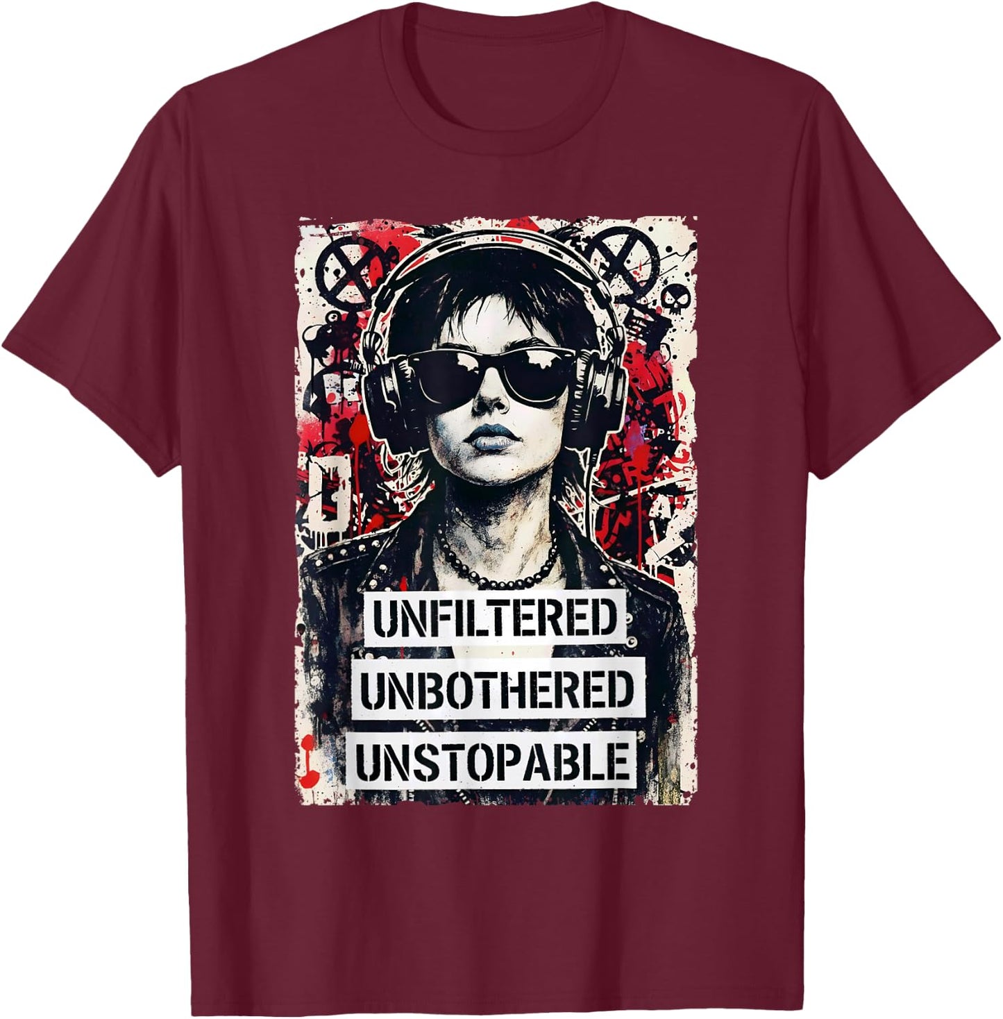 Punk Girl 90s Grunge Urban Street Art Vintage Distressed T-Shirt - T-Shirt | Maroon