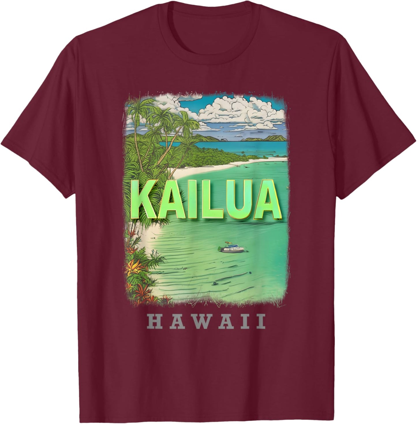 Kailua Hawaii HI Tropical Paradise SD586 T-Shirt - T-Shirt | Maroon