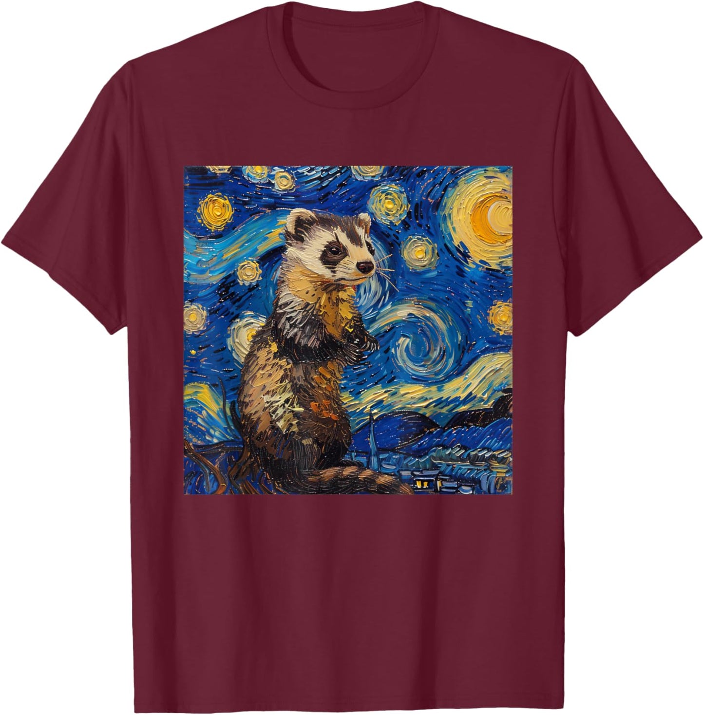 Ferret Van Gogh Starry Night T-Shirt - T-Shirt | Maroon