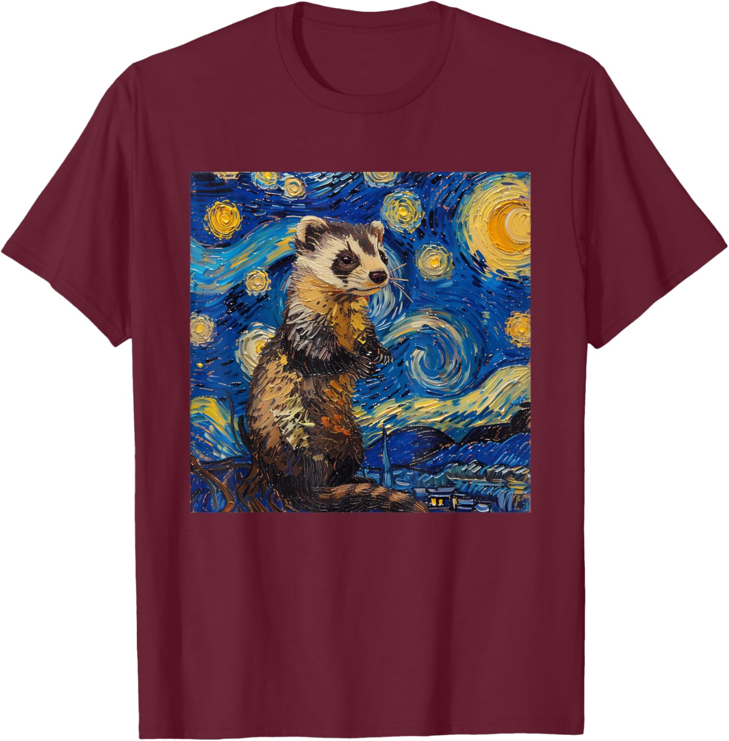 Ferret Van Gogh Starry Night T-Shirt - T-Shirt | Maroon