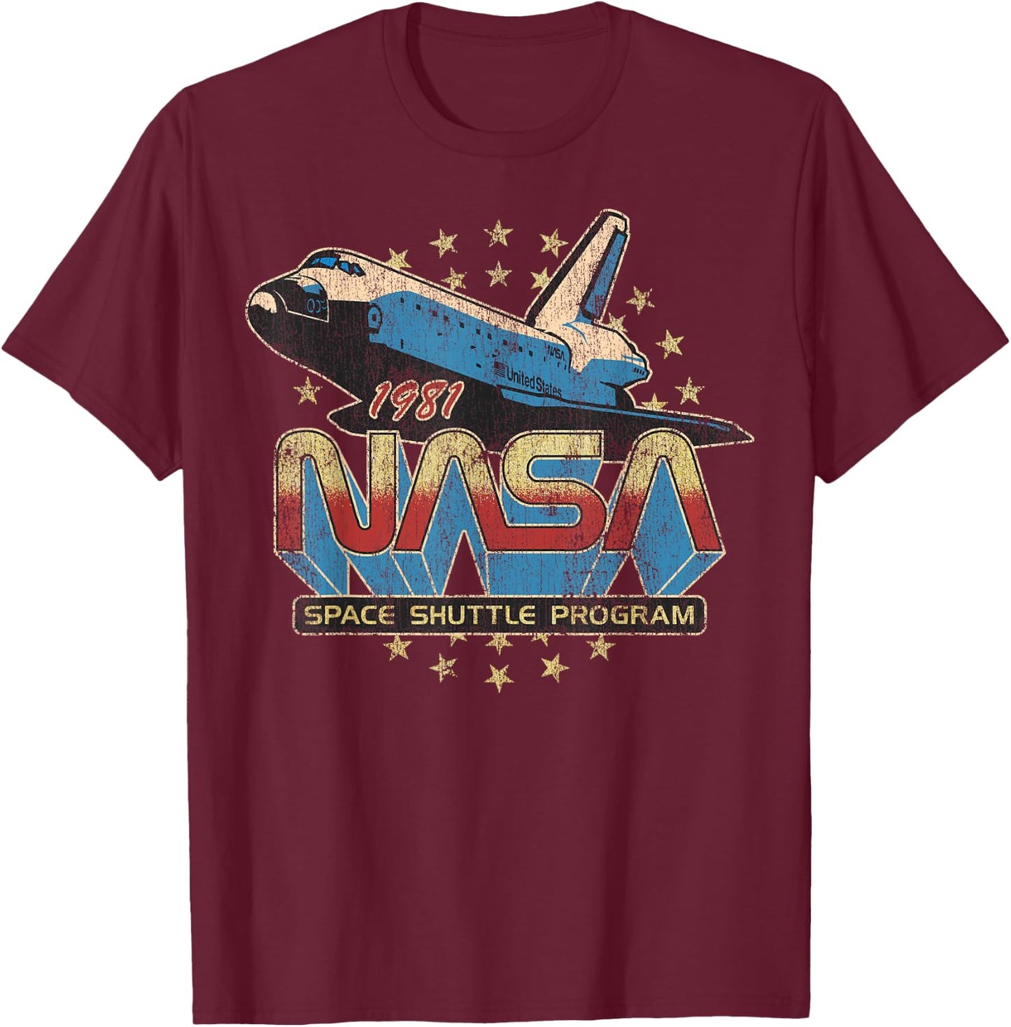 NASA Space Shuttle Program 1981 Distressed T-Shirt - T-Shirt | Maroon